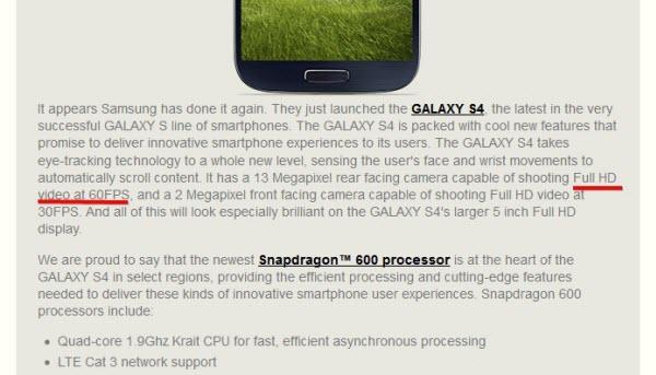 error tipográfico Samsung Galaxy S4