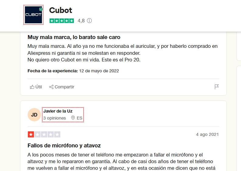 Opiniones de los móviles Cubot en España